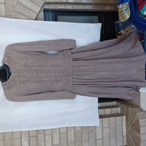 Vintage Karin Stevens Mocha Brown Dress, Long Sleeves Embroidered Size 8. NWT